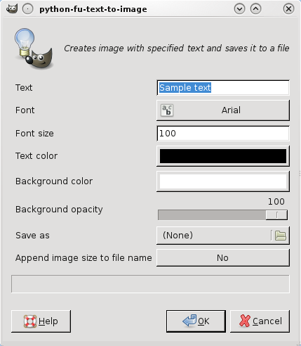 GUI dialog for text-to-image GIMP plugin